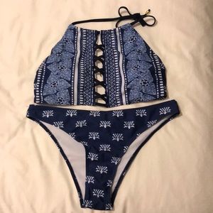 Blue halter style bathing suit combo NWOT